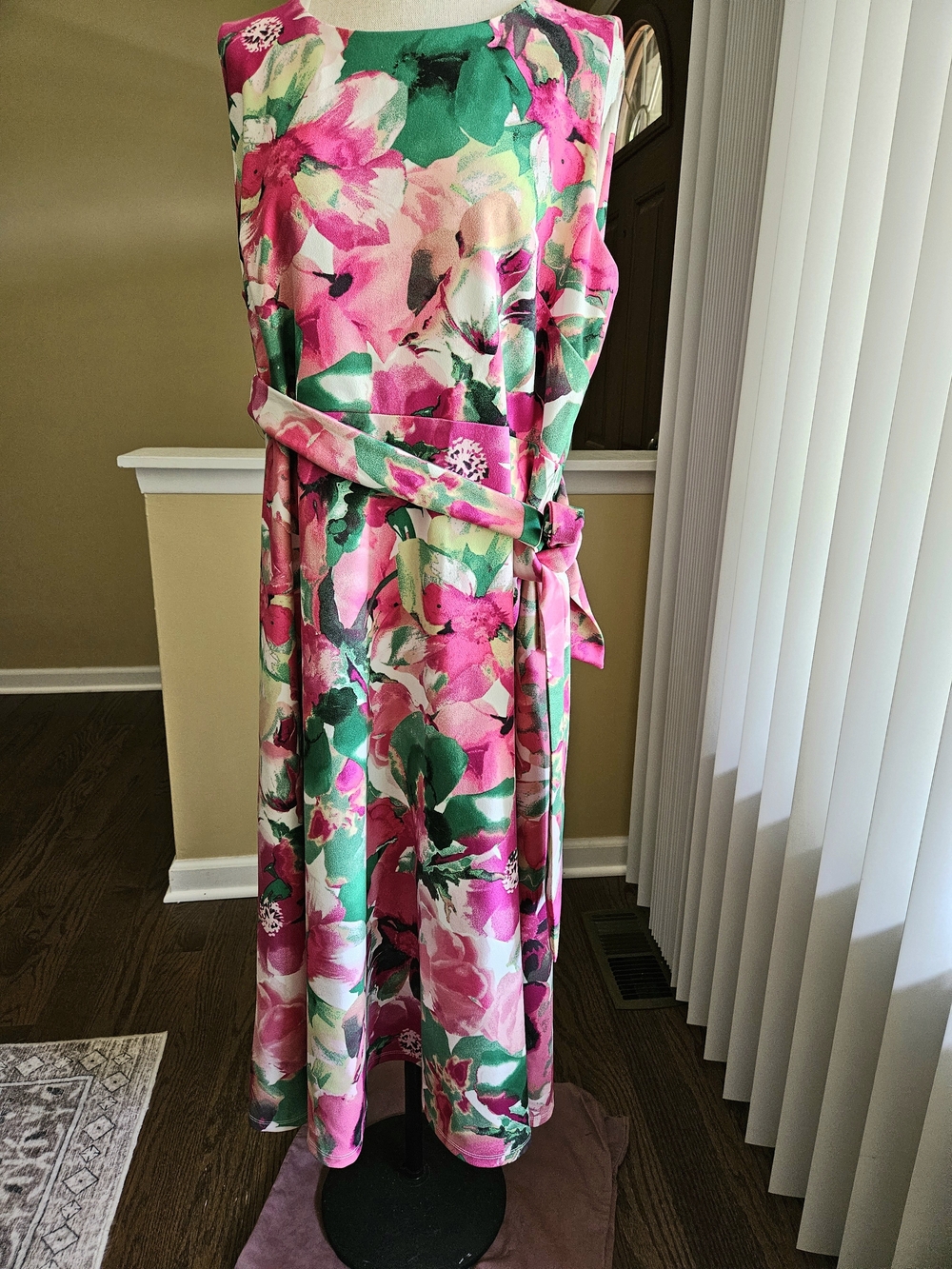 Kasper Pink And Green Floral Midi Dress. Size 16
